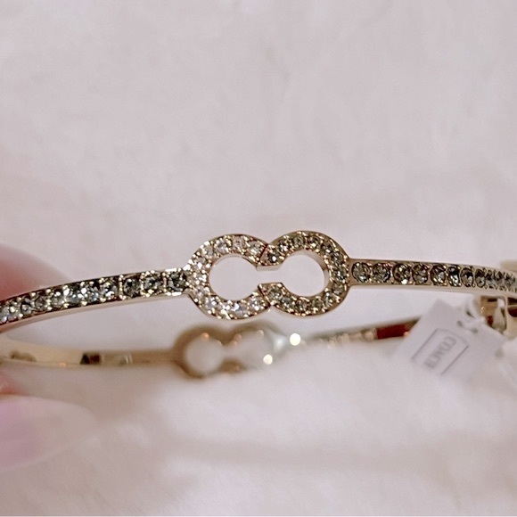 NWT Coach Gold-Tone Pave Op Art "C" Station Bangle Bracelet - Picture 3 of 17
